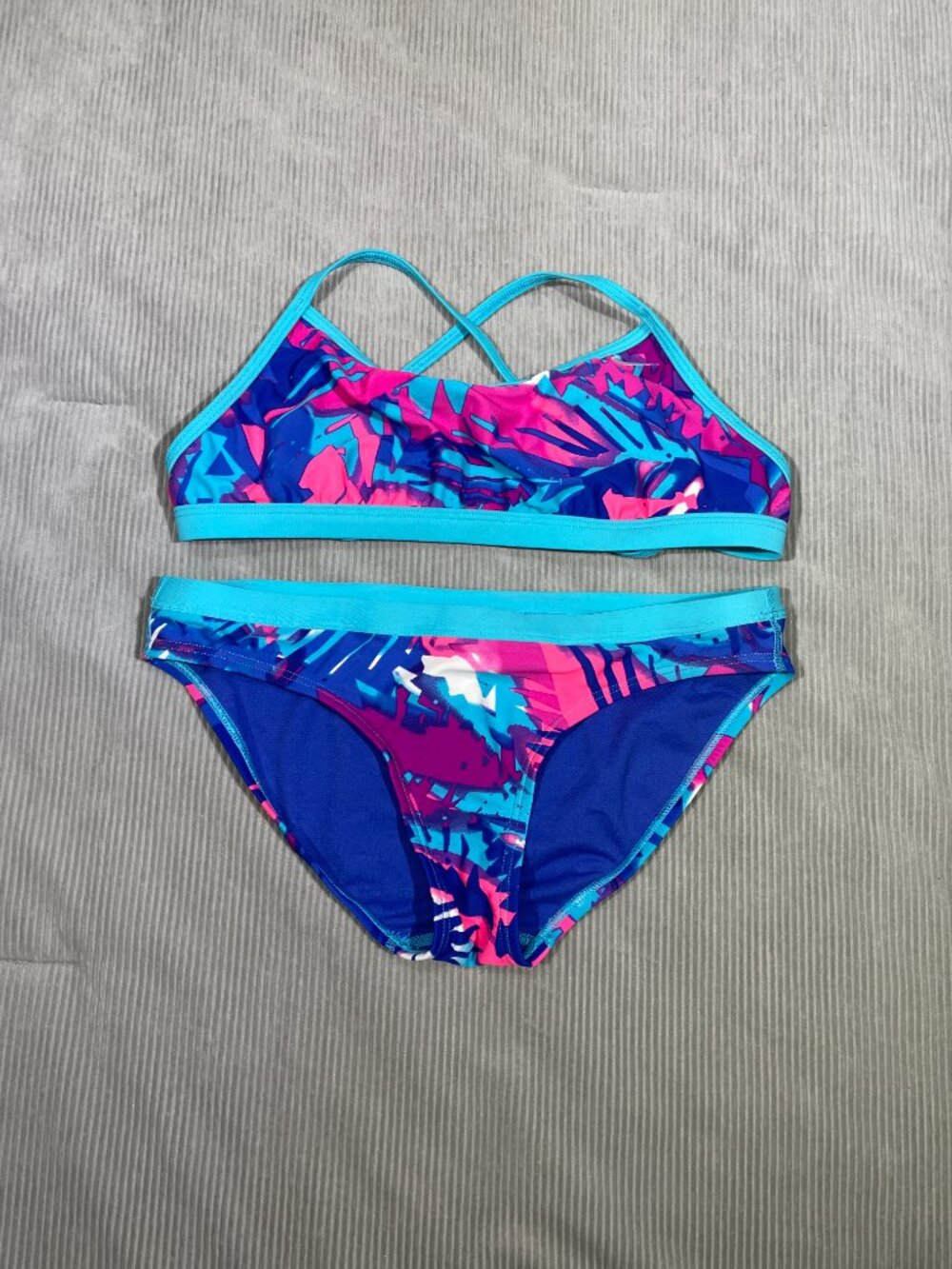 Nike Athletic Bikini Set Medium M Blue Pink Geometric Swimwear
